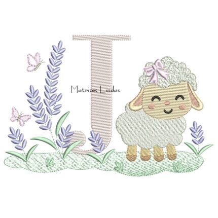 Matriz de Bordado - Letra J Ovelhinha Lavanda