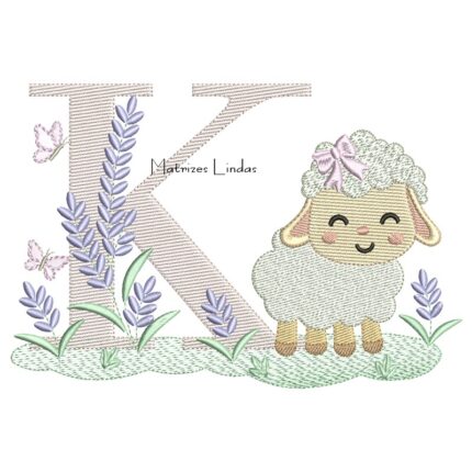 Matriz de Bordado - Letra K Ovelhinha Lavanda