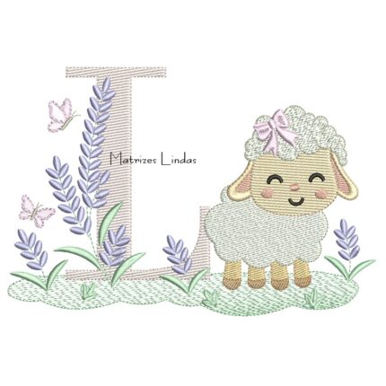 Matriz de Bordado - Letra L Ovelhinha Lavanda