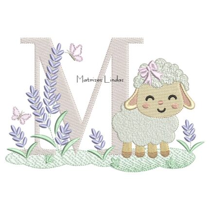 Matriz de Bordado - Letra M Ovelhinha Lavanda