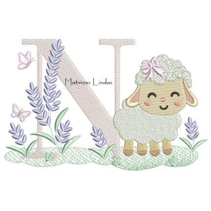 Matriz de Bordado - Letra N Ovelhinha Lavanda