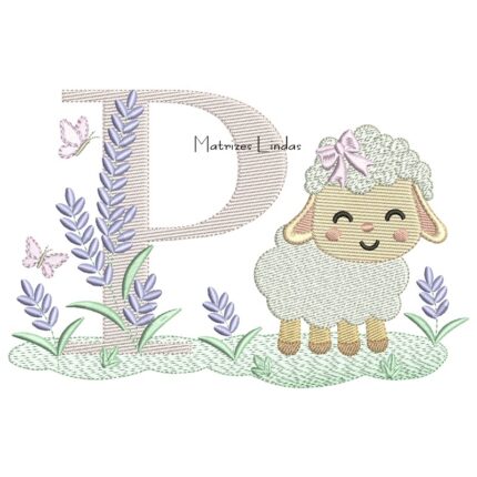 Matriz de Bordado - Letra P Ovelhinha Lavanda