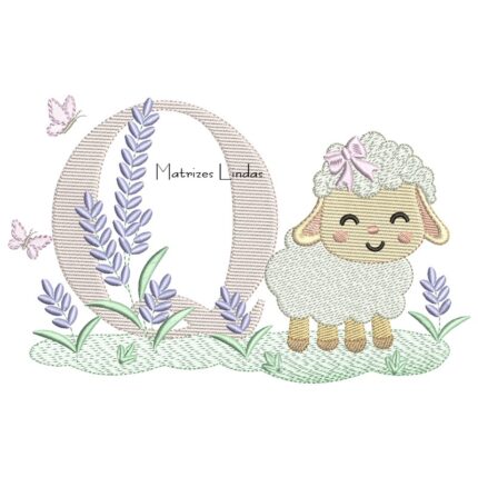 Matriz de Bordado - Letra Q Ovelhinha Lavanda