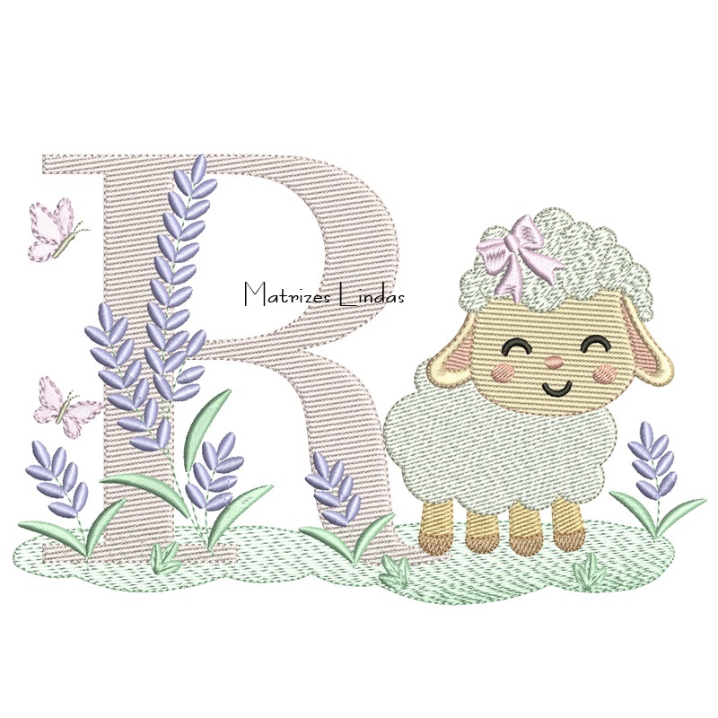 Matriz de Bordado - Letra R Ovelhinha Lavanda Matriz de Bordado - Letra R Ovelhinha Lavanda