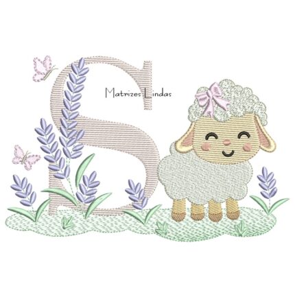 Matriz de Bordado - Letra S Ovelhinha Lavanda