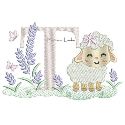 Matriz de Bordado - Letra T Ovelhinha Lavanda