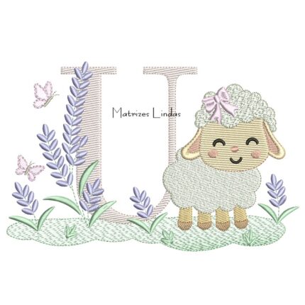 Matriz de Bordado - Letra U Ovelhinha Lavanda
