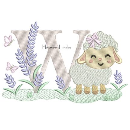 Matriz de Bordado - Letra W Ovelhinha Lavanda