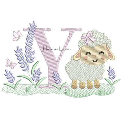 Matriz de Bordado - Letra Y Ovelhinha Lavanda