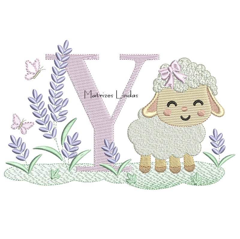 Matriz de Bordado - Letra Y Ovelhinha Lavanda Matriz de Bordado - Letra Y Ovelhinha Lavanda