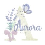 Matriz de Bordado - Nome Aurora Lavanda com Laço