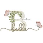 Matriz de Bordado Nome Bella Folhas e Borboletas