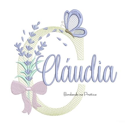 Matriz de Bordado Nome Cláudia Lavanda com Laço