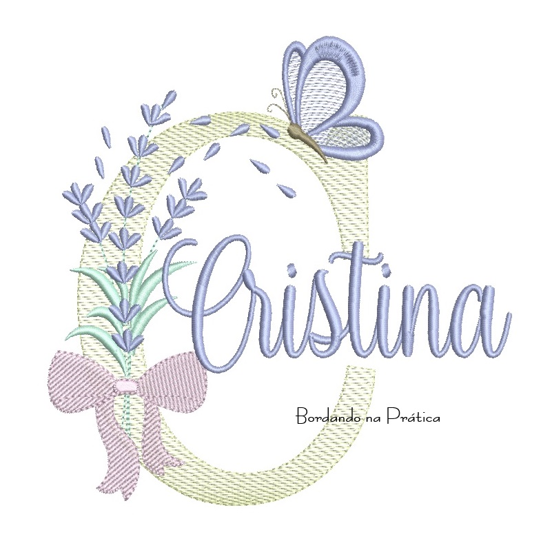Matriz de Bordado Nome Cristina Lavanda com Laço Matriz de Bordado Nome Cristina Lavanda com Laço