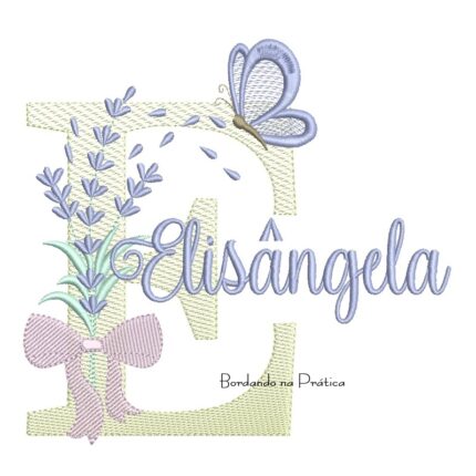 Matriz de Bordado Nome Elisângela Lavanda com Laço