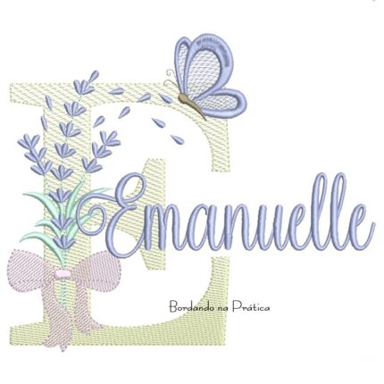 Matriz de Bordado Nome Emanuelle Lavanda com Laço