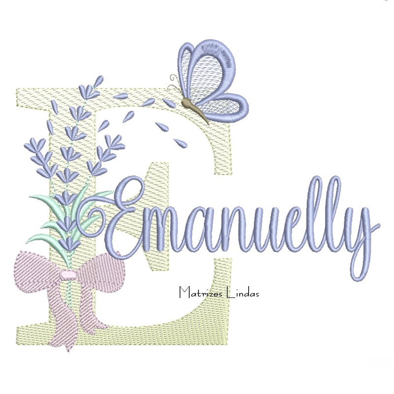 Matriz de Bordado - Nome Emanuelly Lavanda com Laço Matriz de Bordado - Nome Emanuelly Lavanda com Laço
