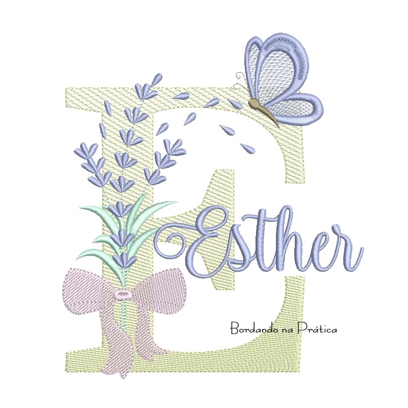 Matriz de Bordado Nome Esther Lavanda com Laço Matriz de Bordado Nome Esther Lavanda com Laço