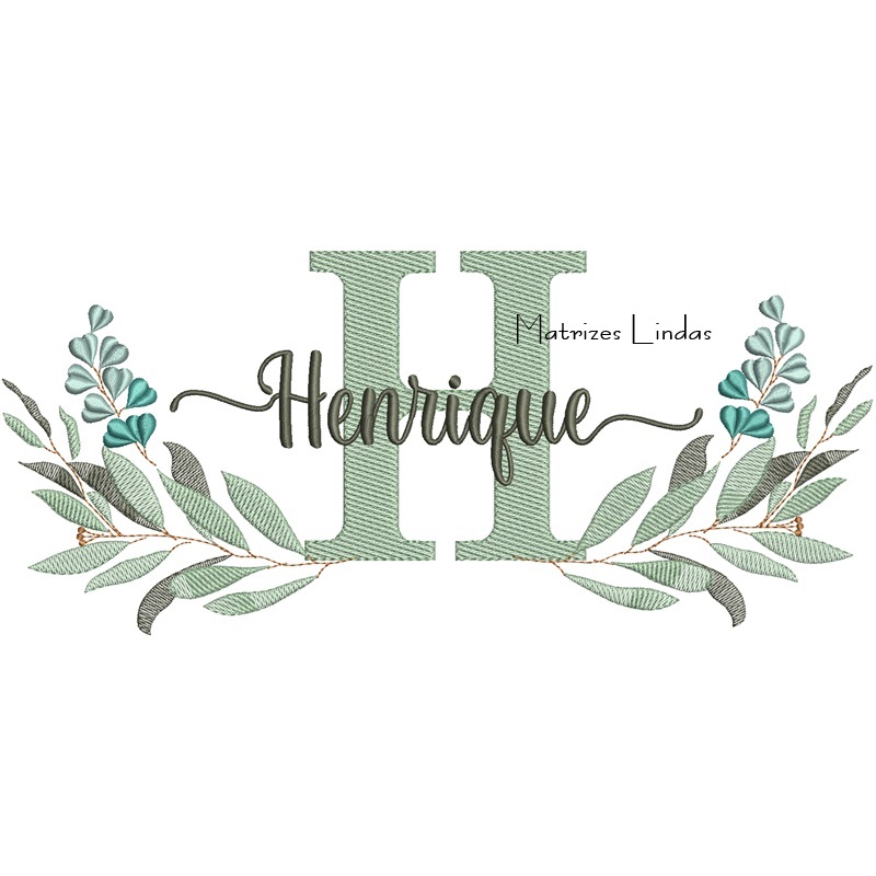 Matriz de Bordado - Nome Henrique com Raminho Matriz de Bordado - Nome Henrique com Raminho