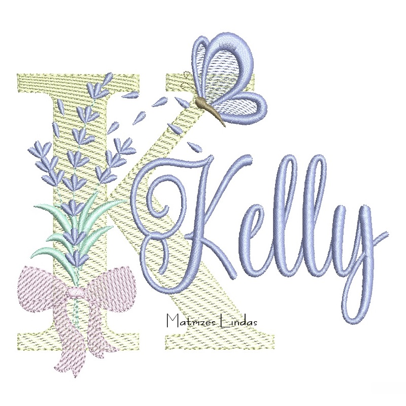 Matriz de Bordado - Nome Kelly Lavanda com Laço