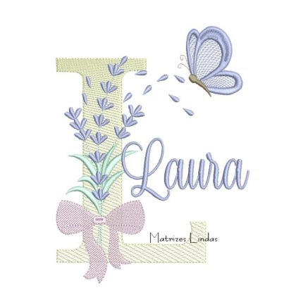 Matriz de Bordado - Nome Laura Lavanda com Laço