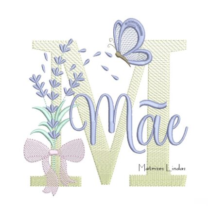 Matriz de Bordado - Nome Mãe Lavanda com Laço