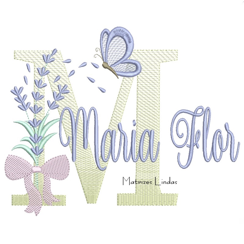 Matriz de Bordado - Nome Maria Flor Lavanda com Laço Matriz de Bordado - Nome Maria Flor Lavanda com Laço