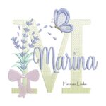 Matriz de Bordado - Nome Marina Lavanda com Laço