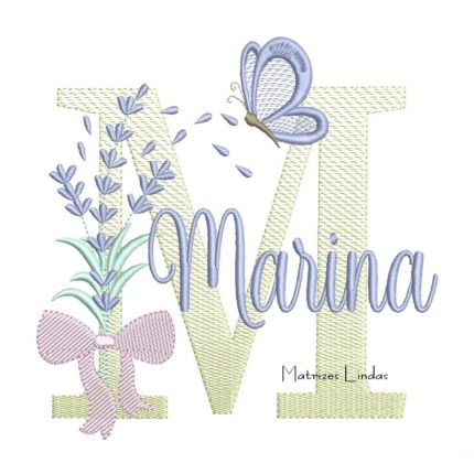 Matriz de Bordado - Nome Marina Lavanda com Laço