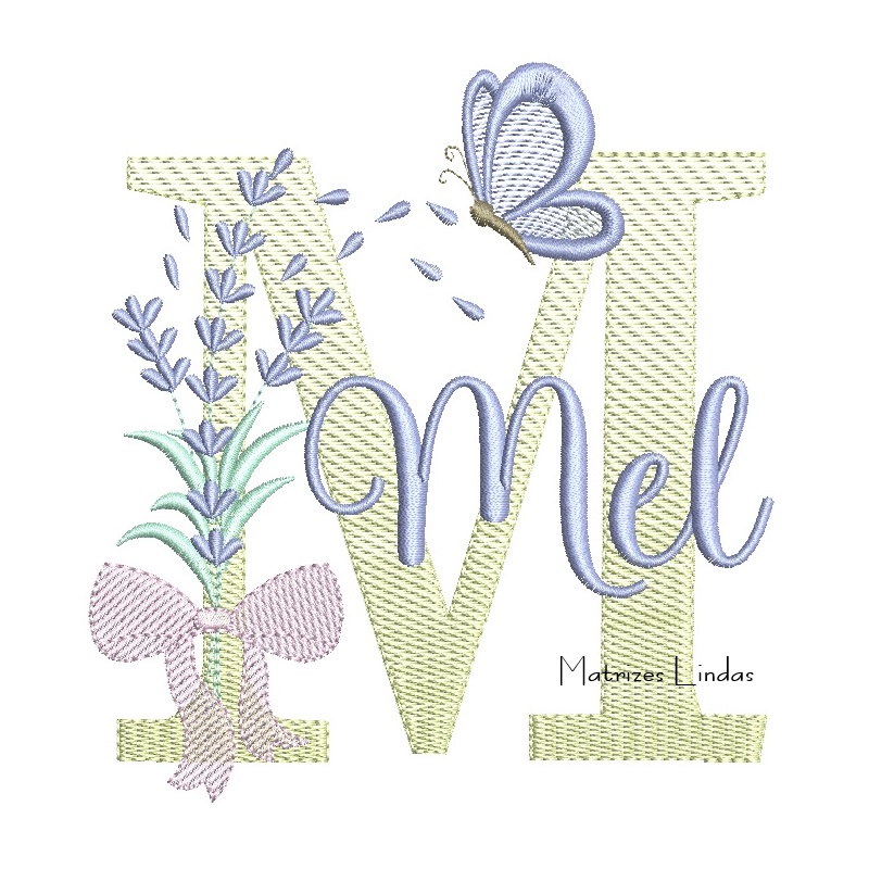 Matriz de Bordado - Nome Mel Lavanda com Laço Matriz de Bordado - Nome Mel Lavanda com Laço