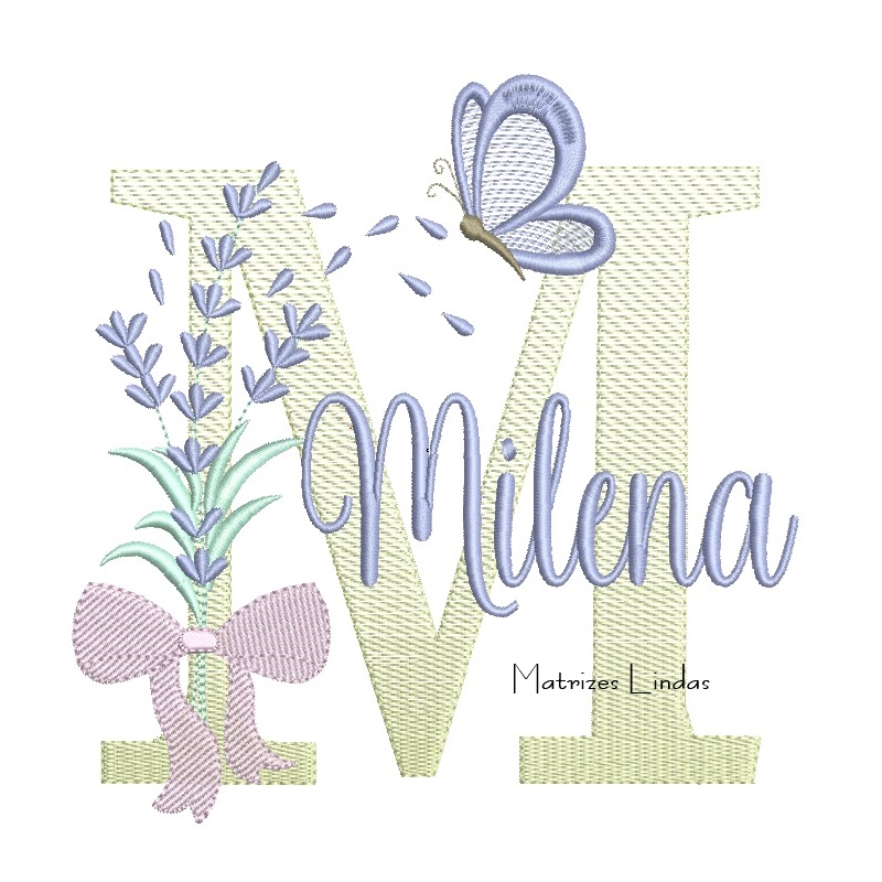 Matriz de Bordado - Nome Milena Lavanda com Laço Matriz de Bordado - Nome Milena Lavanda com Laço