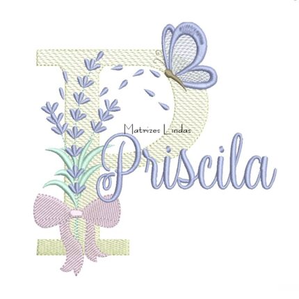 Matriz de Bordado - Nome Priscila Lavanda com Laço