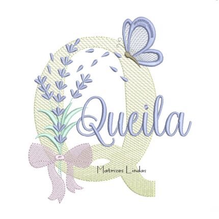 Matriz de Bordado - Nome Queila Lavanda com Laço