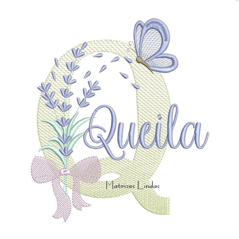 Matriz de Bordado - Nome Queila Lavanda com Laço Matriz de Bordado - Nome Queila Lavanda com Laço