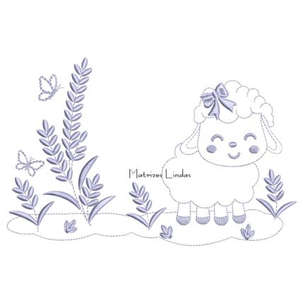 Matriz de Bordado - Ovelhinha com Lavanda Contorno
