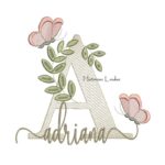 Matriz de Bordado Nome Adriana folhas e Borboletas