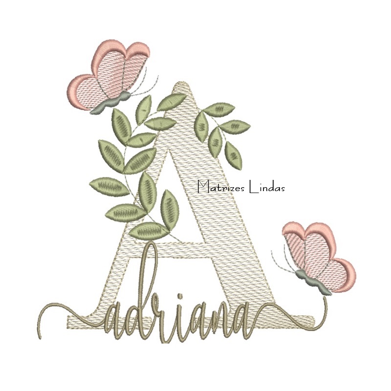 Matriz de Bordado Nome Adriana folhas e Borboletas Matriz de Bordado Nome Adriana folhas e Borboletas