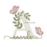 Matriz de Bordado Nome Amanda folhas e Borboletas