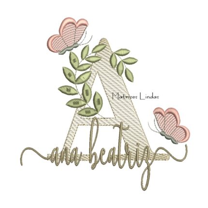 Matriz de Bordado Nome Ana Beatriz folhas e Borboletas
