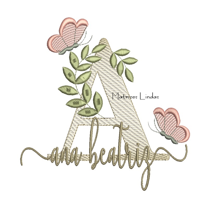 Matriz de Bordado Nome Ana Beatriz folhas e Borboletas Matriz de Bordado Nome Ana Beatriz folhas e Borboletas