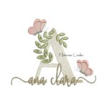 Matriz de Bordado Nome Ana Clara folhas e Borboletas