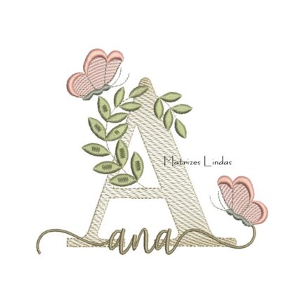 Matriz de Bordado Nome Ana folhas e Borboletas