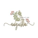 Matriz de Bordado Nome Augusta folhas e Borboletas
