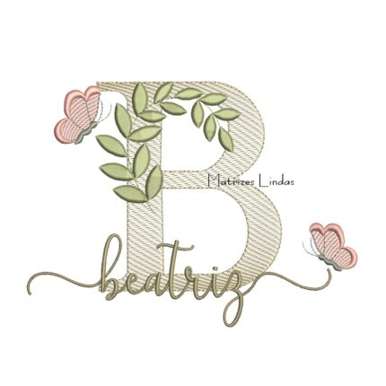 Matriz de Bordado Nome Beatriz folhas e Borboletas