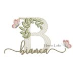 Matriz de Bordado Nome Bianca folhas e Borboletas