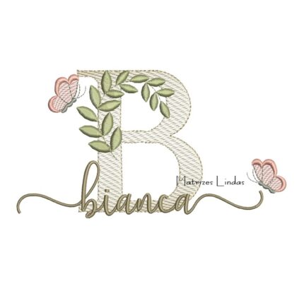 Matriz de Bordado Nome Bianca folhas e Borboletas
