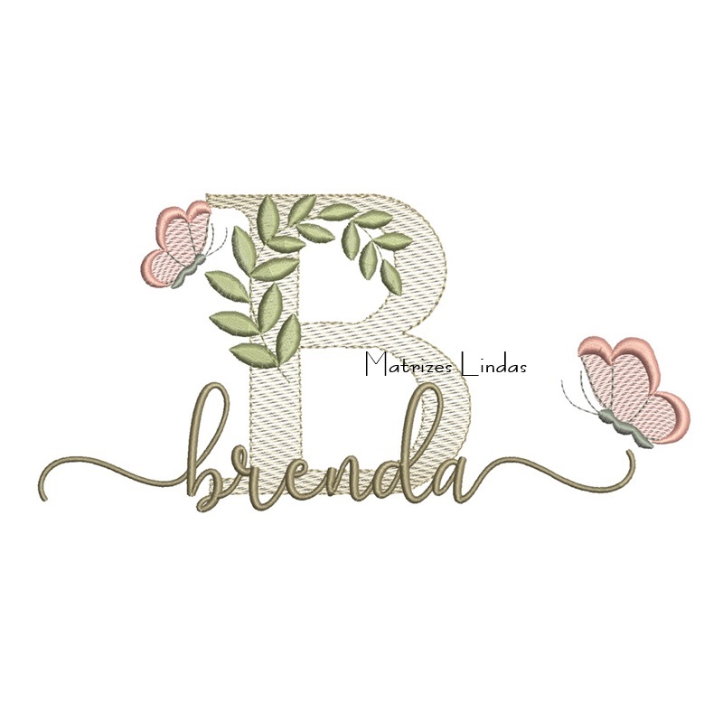 Matriz de Bordado Nome Brenda folhas e Borboletas Matriz de Bordado Nome Brenda folhas e Borboletas