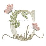 Matriz de Bordado Nome Camila folhas e Borboletas