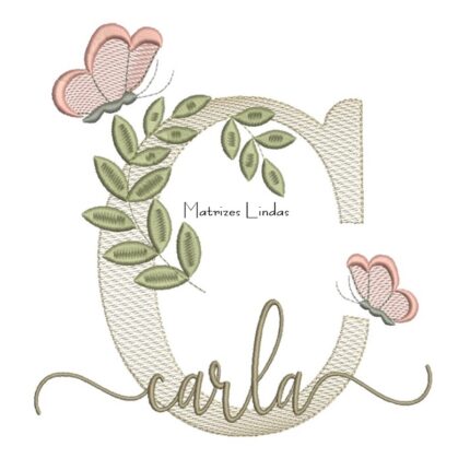 Matriz de Bordado Nome Carla folhas e Borboletas