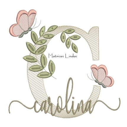 Matriz de Bordado Nome Carolina folhas e Borboletas